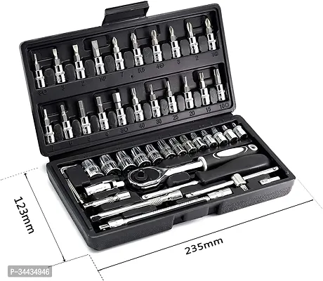 46 Piece 1/4 Drive Socket Ratchet Wrench Bit Repair Tool Kit - Ideal for Automotive Repairs Quick-Release Ratchet Handle, Portable Case-thumb0