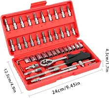 46 Piece 1/4 Drive Socket Ratchet Wrench Bit Repair Tool Kit - Ideal for Automotive Repairs Quick-Release Ratchet Handle, Portable Case-thumb2