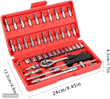 46 Piece 1/4 Drive Socket Ratchet Wrench Bit Repair Tool Kit - Ideal for Automotive Repairs Quick-Release Ratchet Handle, Portable Case-thumb3