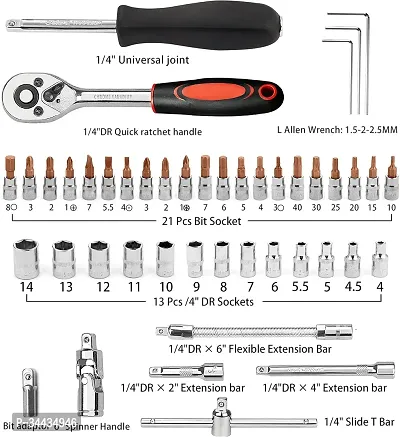 46 Piece 1/4 Drive Socket Ratchet Wrench Bit Repair Tool Kit - Ideal for Automotive Repairs Quick-Release Ratchet Handle, Portable Case-thumb4