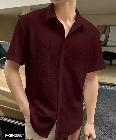 Stylish Maroon Cotton Casual Shirts For Men-thumb0