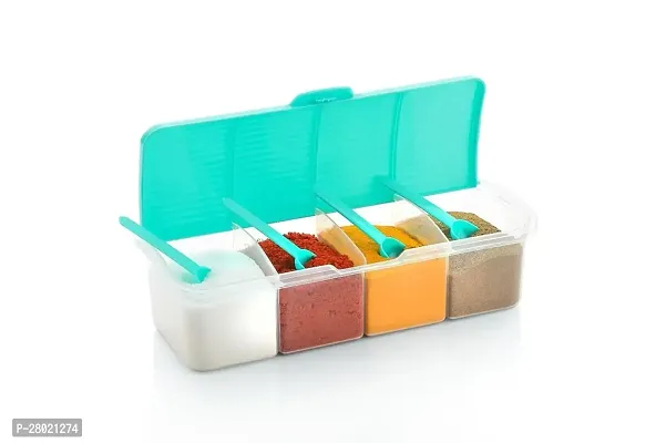 Useful Plastic 4 Section Spice Container Box with 4 Spoons- 1800ml-thumb0