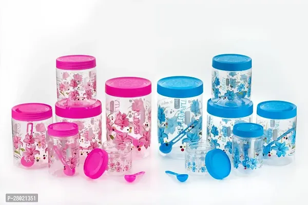 Useful Plastic Flower Airtight Storage Containers with Spoon- 12 Jars, 12 Spoons