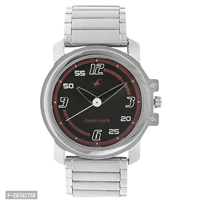 3039SM08 Black, Red Strap Silver Chain Classic Analog Watch For Men