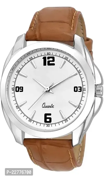Latest WatchL364SL01 Dial White Strap Leather Brown Premium Analog Wrist Watch for Men-thumb0