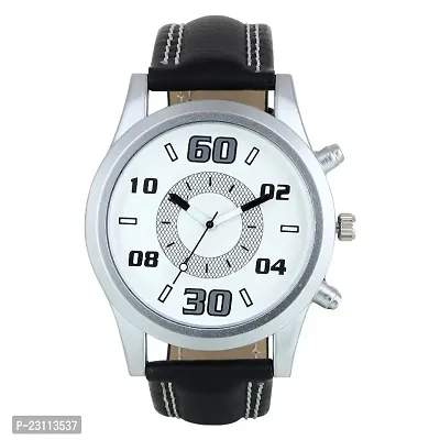 Trendy Designer Watch 316SL01 Dial White Strap Leather Black Analog Wrist Watch For Boys  Men
