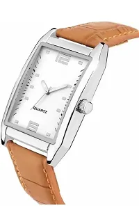 Classy Watch L358SL01 Dial Rectangle Silver Strap Leather Beige Color Analog Wrist Watch For men-thumb1