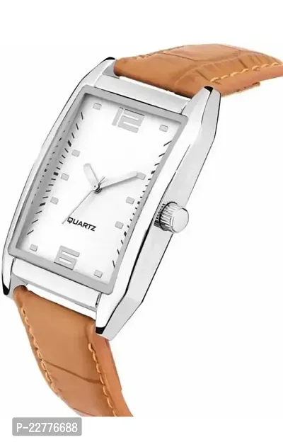 Classy Watch L358SL01 Dial Rectangle Silver Strap Leather Beige Color Analog Wrist Watch For men-thumb2