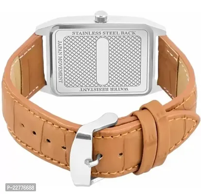 Classy Watch L358SL01 Dial Rectangle Silver Strap Leather Beige Color Analog Wrist Watch For men-thumb3