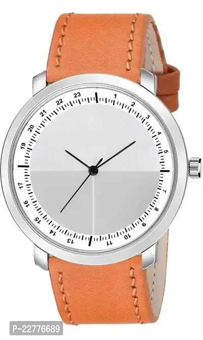 Classy Watch L362SL01 Dial Silver  Strap Leather Beige Color Premium Analog Wrist Watch For Men-thumb0