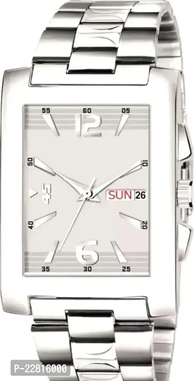 Classy Analog Watch L004SM Dial Silver DD Rectangle with Silver Chain for Men  Boys