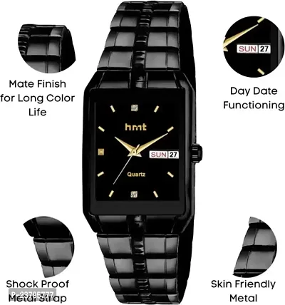 Latest Premium Analog Watch Dial All Black With Black Chain Analog Wrist Watch For Boys  Men-thumb0