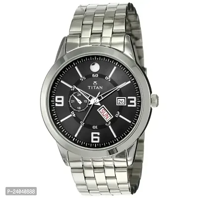 Latest Trendy Analog Watch Dial Black With Stainless Steel Chain Premium Analog Wrist Watch For Boys  Men-thumb0