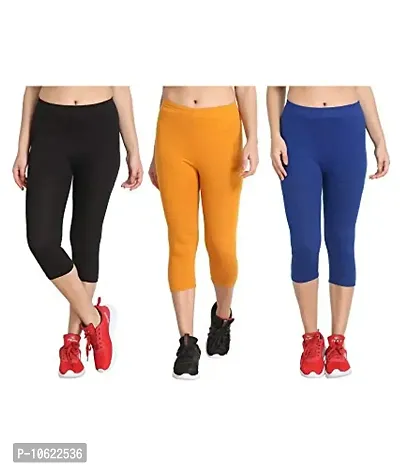 Buy Women's Cotton Lycra 3/4th Capri Leggings Pack of 2 Skin at Amazon.in