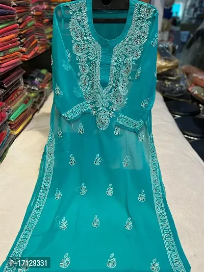 Elegant Green Chiffon Chikankari Kurta For Women