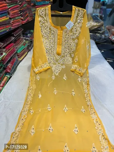 Elegant Yellow Chiffon Chikankari Kurta For Women