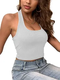 Classy Fashion Backless Ribbed Knit Halter Girl's and Women Top (Large, White)-thumb2