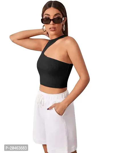 Classy Fashion Women's Solid Ribbed Cotton Round Neck Crop Top | Stretchy, Soft  Breathable Cut Out Tank Top for Girls (Black, S)-thumb4