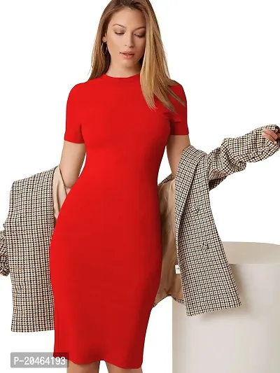 Classy Fashion Bodycon midi Dresses (X-Small, Red)