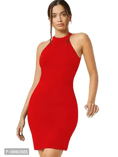 Classy Fashion Women's Midi Bodycon Dress (CF113_Red_M)-thumb0