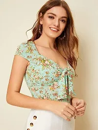 Classy Fashion Floral Print Sweetheart Neck Tie Front Top (Medium) Mint Green-thumb3
