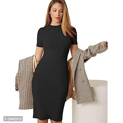 Classy Fashion Women's Knee-Length Bodycon Dress (CF101_Full_BC_Black_M)