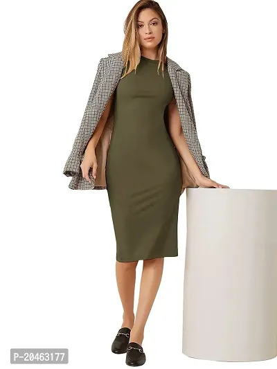 Classy Fashion Women's Knee Length Bodycon Dress (CF101_Full_BC_mahendi_M)-thumb2