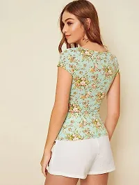 Classy Fashion Floral Print Sweetheart Neck Tie Front Top (Medium) Mint Green-thumb1