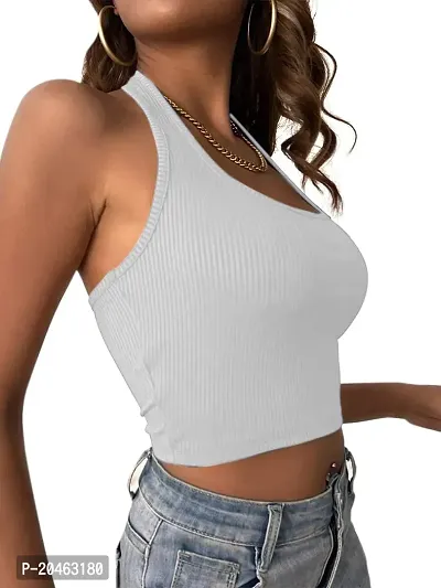 Classy Fashion Backless Ribbed Knit Halter Girl's and Women Top (Large, White)-thumb5