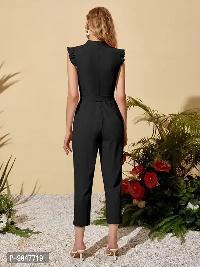 Classy Fashion Polyester Spandex Mock-Neck Ruffle Cuff Self Belted Jumpsuit-thumb5