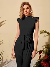 Classy Fashion Polyester Spandex Mock-Neck Ruffle Cuff Self Belted Jumpsuit-thumb1