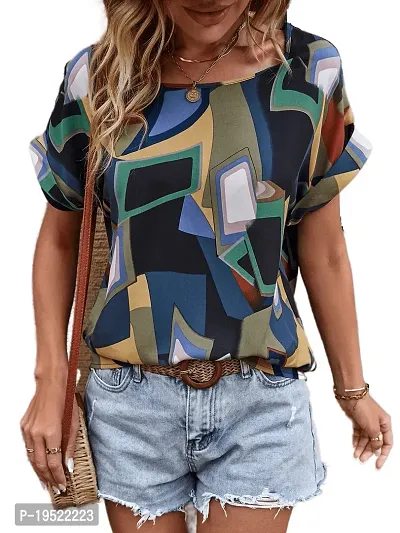 Classy Fashion Casual Batwing Sleeves Printed Women Multicolor Top