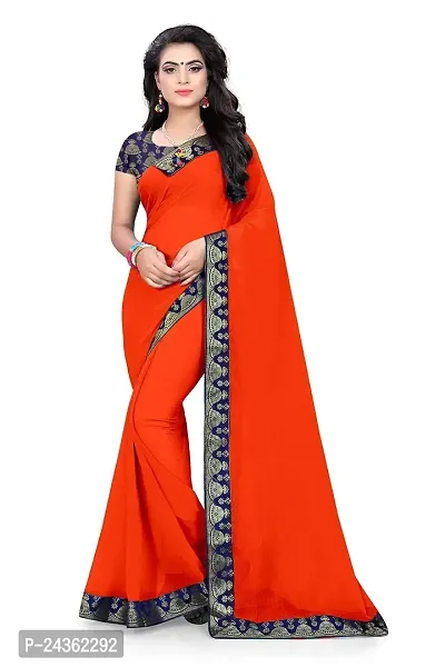 kalpana creation Women's Chiffon Saree with Blouse Piece (najmin, Orange)-thumb0