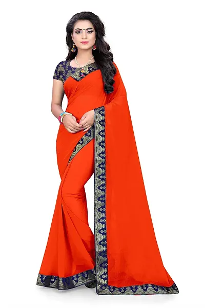 kalpana creation Women's Chiffon Saree with Blouse Piece (najmin, Orange)