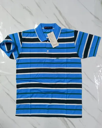 Men Striped Collar T-Shirt with Pocket