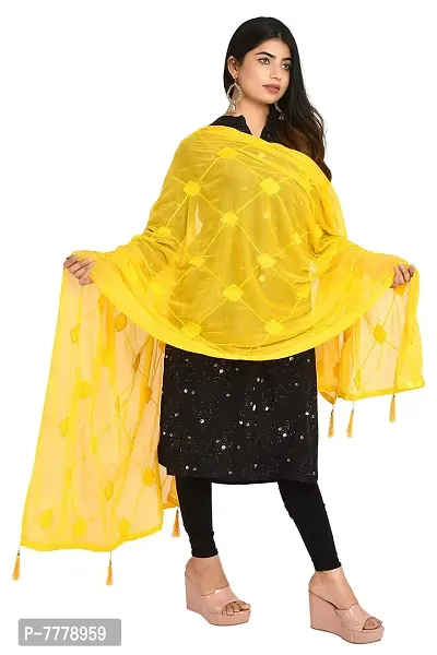 SNARA Women's S1004 Yellow Chiffon Dupatta-thumb3