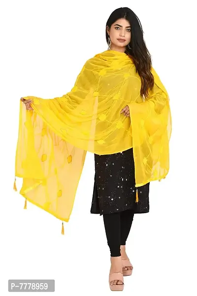 SNARA Women's S1004 Yellow Chiffon Dupatta-thumb4