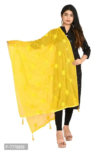 SNARA Women's S1004 Yellow Chiffon Dupatta-thumb0