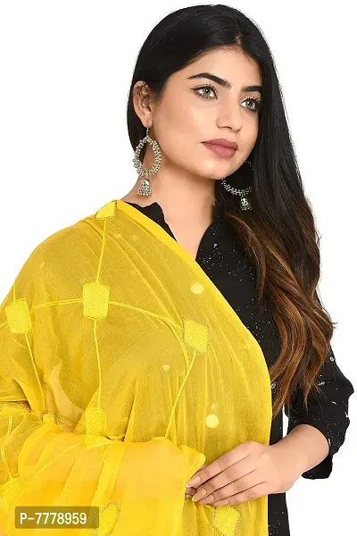 SNARA Women's S1004 Yellow Chiffon Dupatta-thumb2