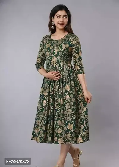 Beautiful Flared Green Printed Rayon Kurta-thumb0