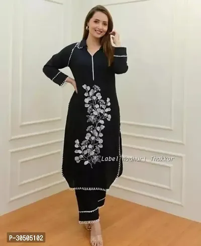 Stylish Black Rayon Embroidered Kurta Bottom Set For Women-thumb0