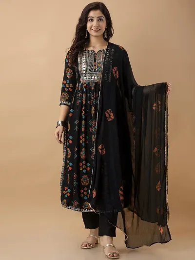 Straight Embroidered Rayon Slub Kurta Bottom Dupatta Set