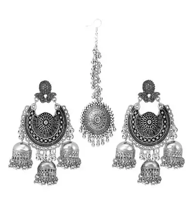 Total Fashion Traditional Metal Oxidised Silver Jhumka Earrings for Women & Girls
