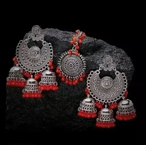 Stylish round 3 jhumki earrings With tikka Set