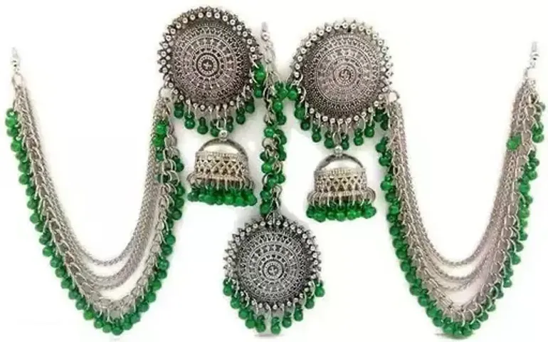 Oxidize earrings with mangtika( Green)