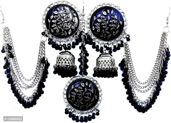 Women Silver Plated Earrings Alloy Jhumka with Tikka