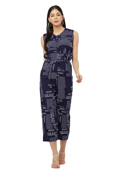 BONNIN Newspaper Print Jumpsuit Crepe Fabric Regular Fit, V Neck & Sleeveless Jumpsuit For Women