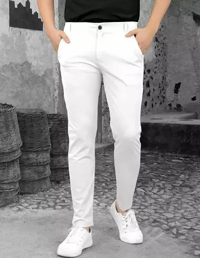 Trendy Linen Blend High-Rise Solid Regular Trousers For Men