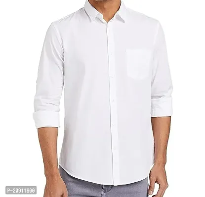 Stylish White Cotton Blend Regular Fit Shirt For Men-thumb0