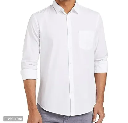 Stylish White Cotton Blend Regular Fit Shirt For Men